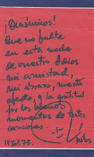 Raúl Matas nota despedida 1973 Raúl Matas nota despedida 1973